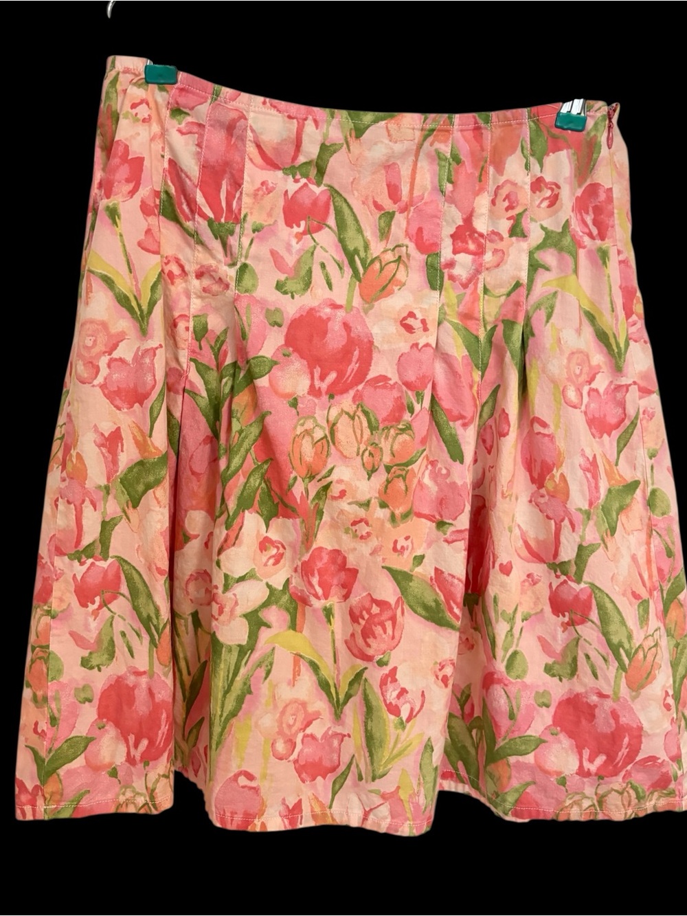 Tommy Hilfiger Pink Tulip A-Line Skirt with Green Leaf Accents